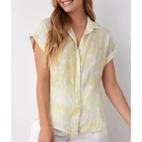 Bella Dahl Linen Printed Button Down - Layered‎ Spots Print In Yellow - Picture 1 of 7